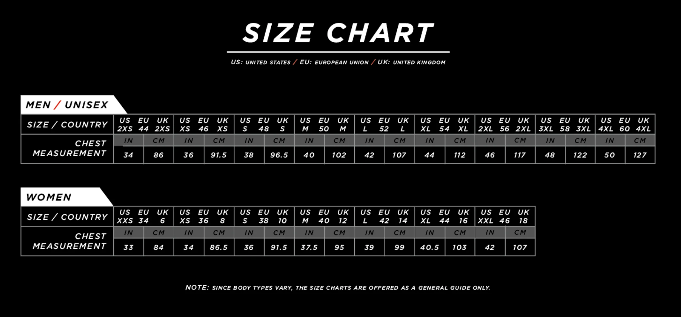 Karbon size chart