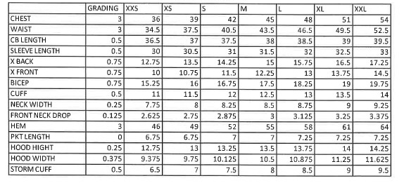 Womens Transition Travel Jacket Size Chart